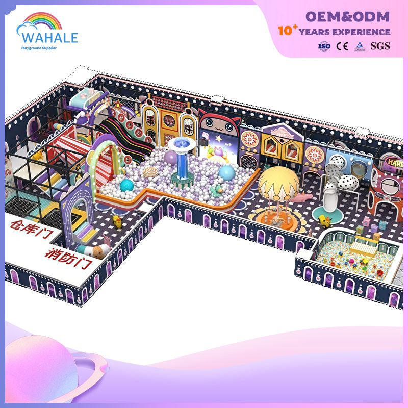 A 200-square-meter Indoor Purple Cartoon-themed Custom-made Soft Furnishings And Playground Equipment for A Kindergarten
