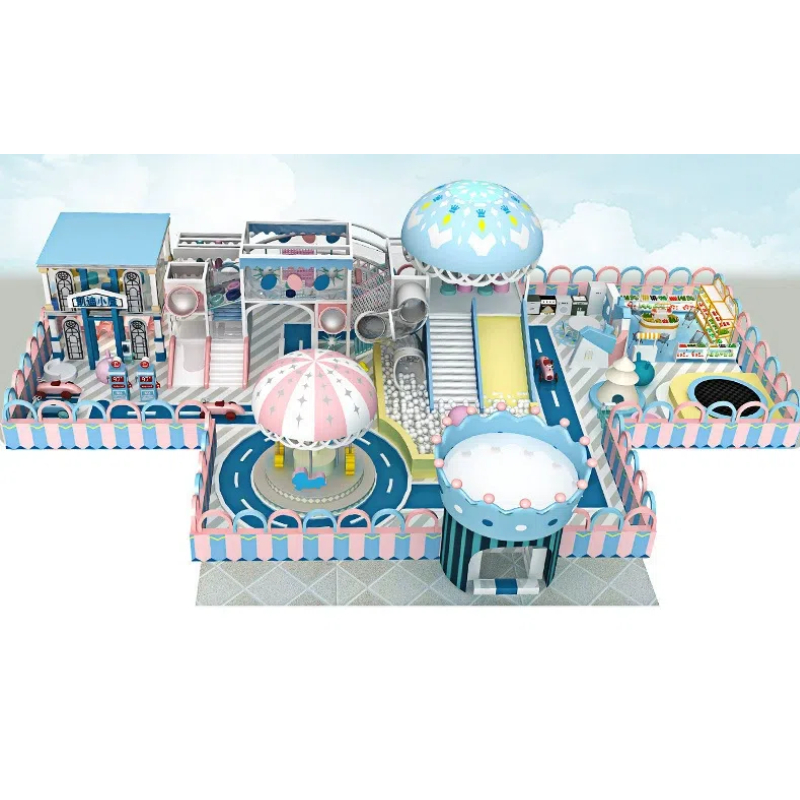 A pink flower umbrella-shaped carousel