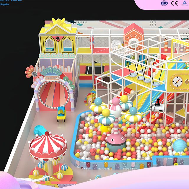 Carnival-Themed Mega Playground | Colorful Horn Slide & Ball Pool | Interactive Projection & 3-Level Frame | Wholesale Indoor Play Equipment