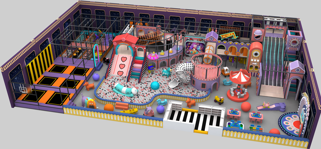 500 Flat Indoor Playground with Slide Ball Pool Children's Trampoline Stage Birthday Party Crossing Interactive Games