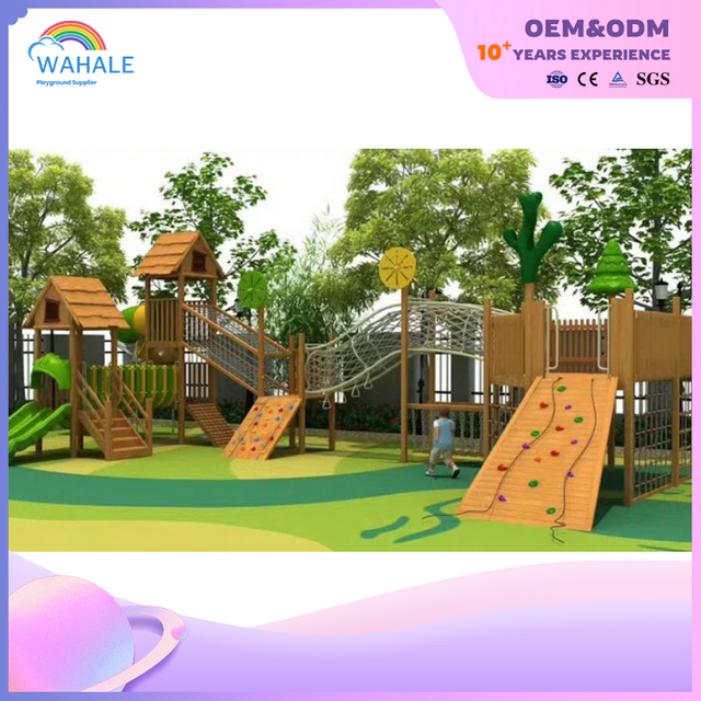 Residential Outdoor Wooden Children's Slide Park House Shape Play Area Equipment Supplier
