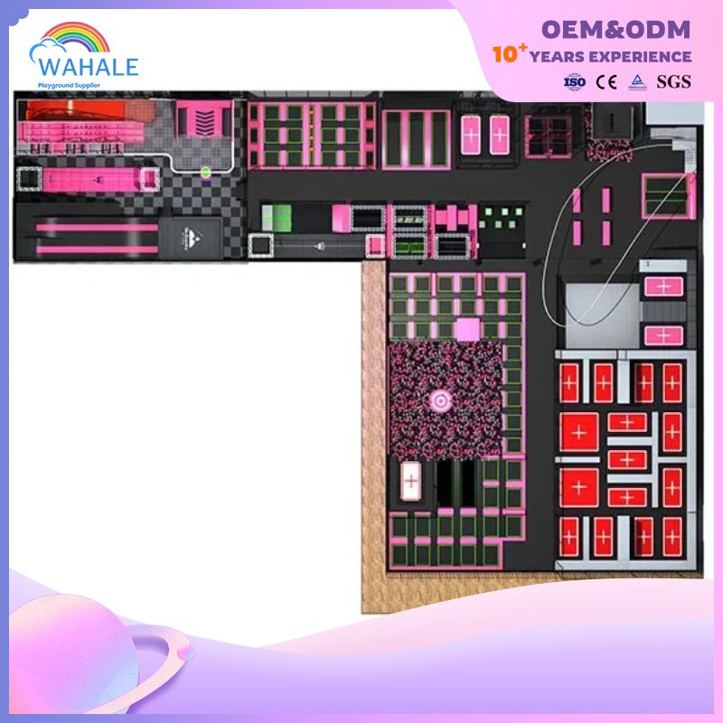 Mall Indoor Black Pink Children's Trampoline Park Customized Children's Physical Training Through The Park Equipment