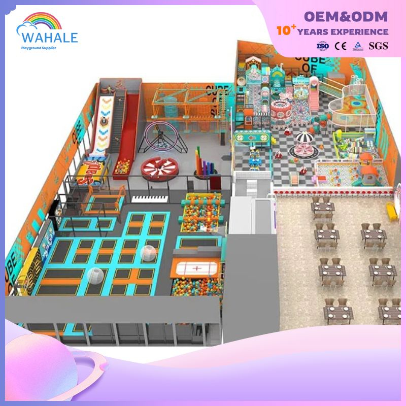 Video Games Digital Theme Customized Children's Indoor Playground Children's Orange Soft Trampoline Park Suppliers