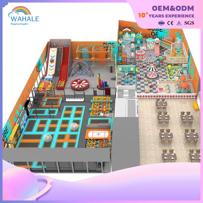 Video Games Digital Theme Customized Children's Indoor Playground Children's Orange Soft Trampoline Park Suppliers