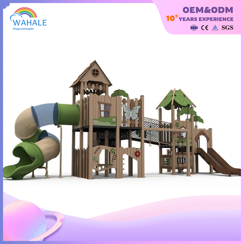 Kindergarten outdoor forest theme customized children's slide park playground equipment supplier