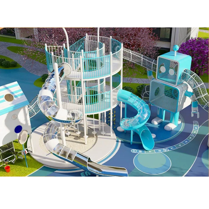 Blue translucent spiral tube slide