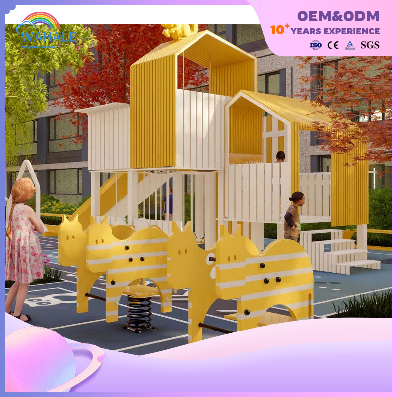 Early Education Center Outdoor Yellow House Shape Playground Customized Wooden Maze for Children