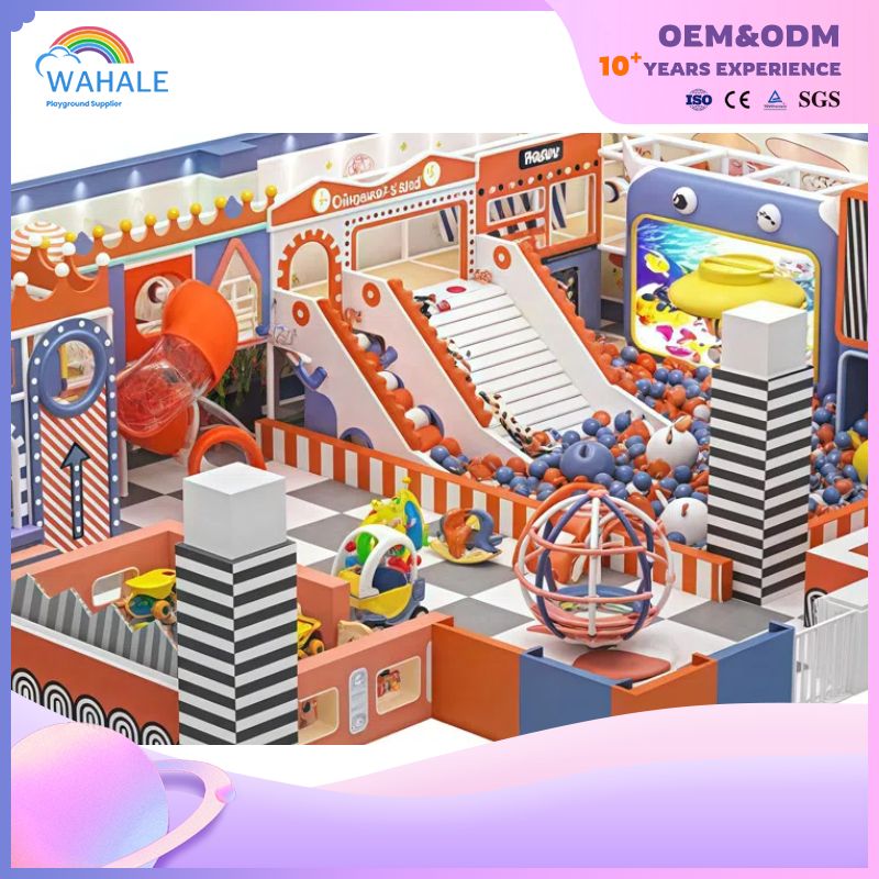 Dealer of Customized Children's Playground Equipment with An Orange Castle Theme Indoors in The Shopping Mall