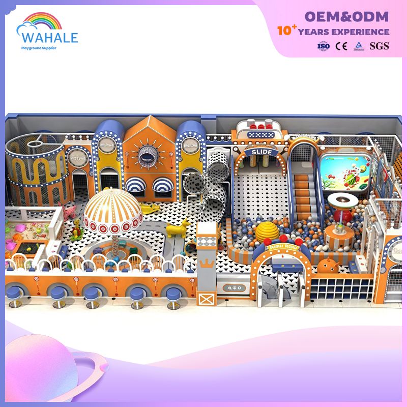 Dealer of Customized Children's Playground Equipment with An Orange Castle Theme Indoors in The Shopping Mall