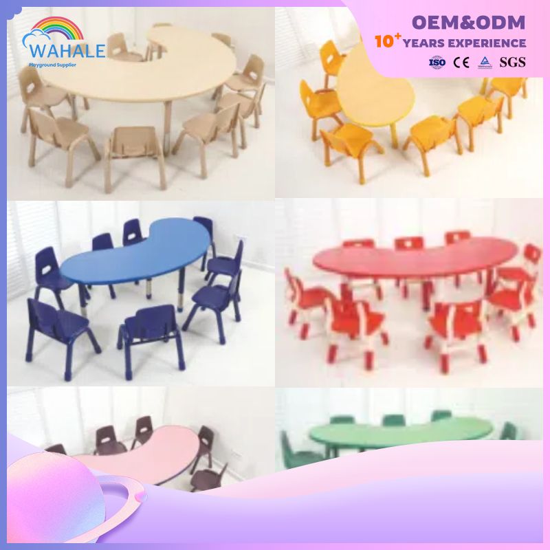 Macaron Color Indoor Special-shaped Multi-person Children's Table And Chair Equipment Customization