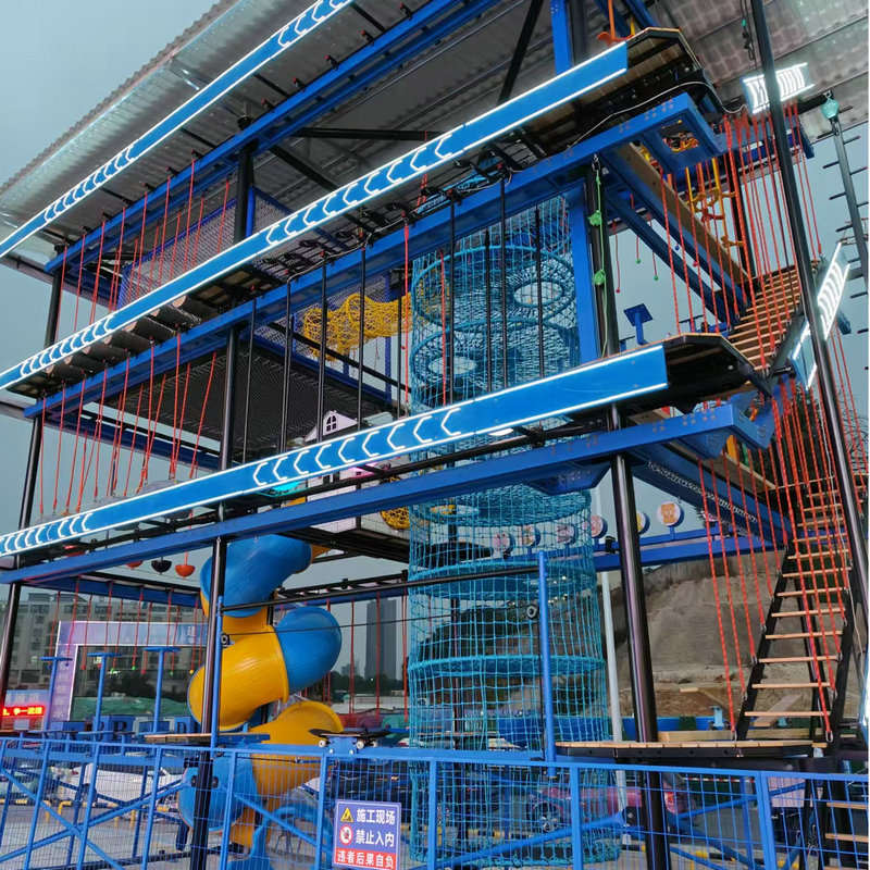 Yellow spiral woven climbing net walkway