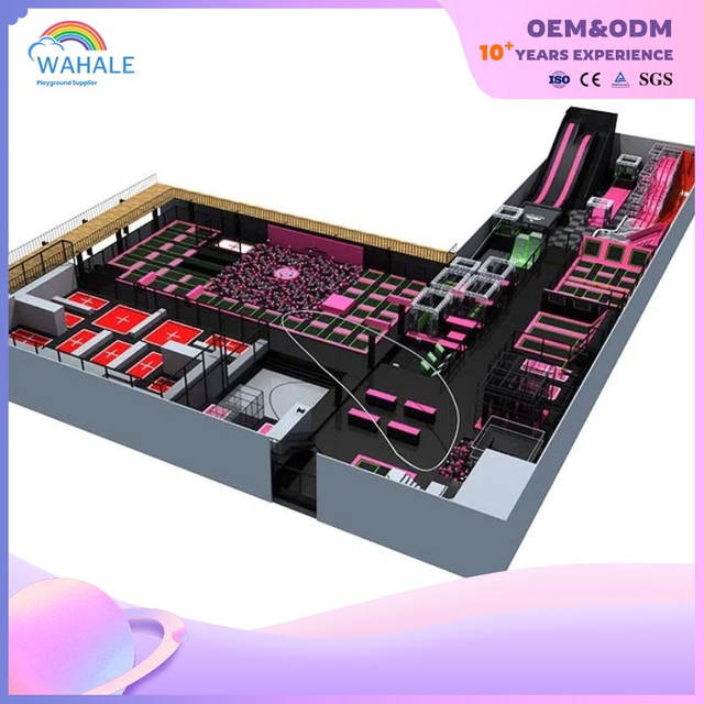 Mall Indoor Black Pink Children's Trampoline Park مخصص للتدريب البدني للأطفال من خلال معدات الحديقة