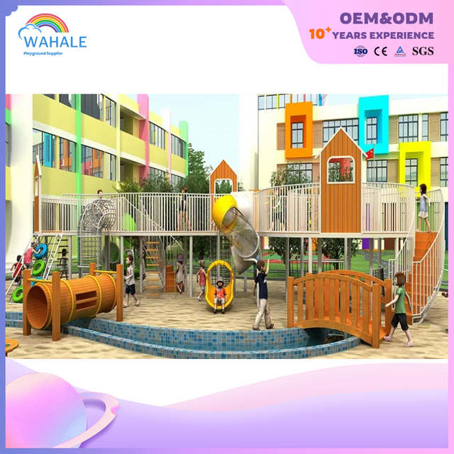 Early Education Center Outdoor Wooden House Shape Children's Sports Playground Equipment Supplier