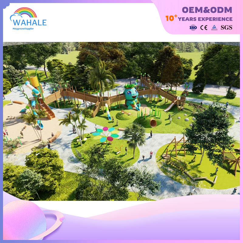 Scenic Spot Outdoor Green Frog Shape Custom Wooden Playground Children Enter The Park Equipment