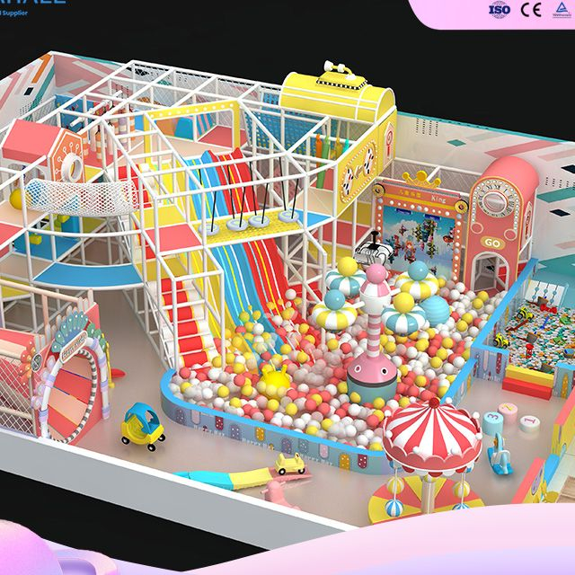 Carnival-Themed Mega Playground | Colorful Horn Slide & Ball Pool | Interactive Projection & 3-Level Frame | Wholesale Indoor Play Equipment