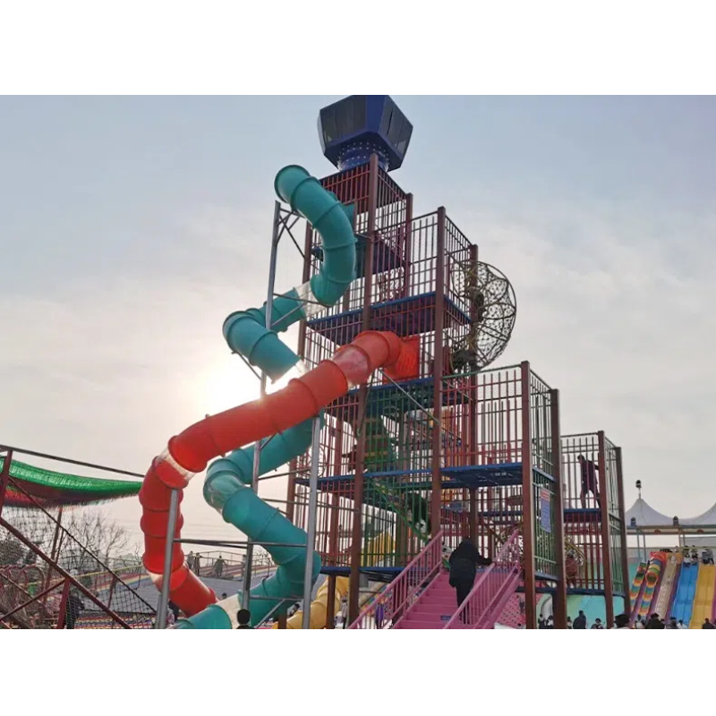 blue high-rise exciting spiral tube slide