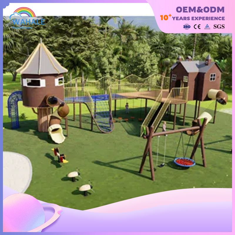 Coffee Color House Shape Children's Wooden Outdoor Playground Equipment Supplier
