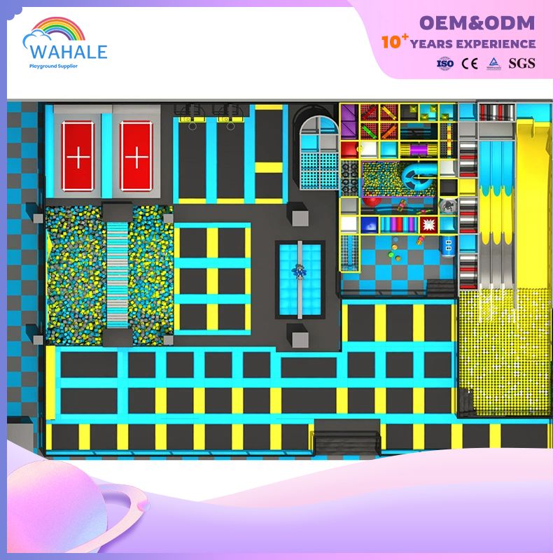 Yellow-green Customized Children's Parkour Playground Soft Indoor Warrior Trampoline Park Equipment Supplier