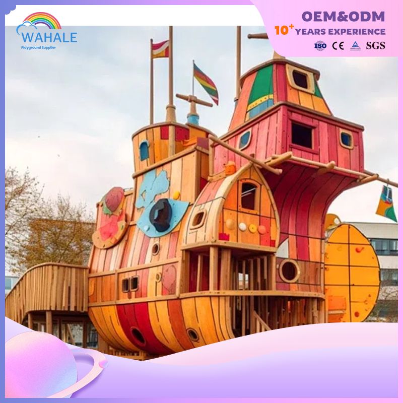 Park Outdoor Sailboat Shape Wooden Children Maze Crossing Playground Equipment Wholesale