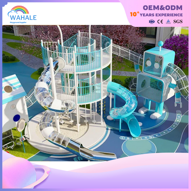 Outdoor Blue Robot Theme Customized Children's Climbing Playground Equipment Supplier
