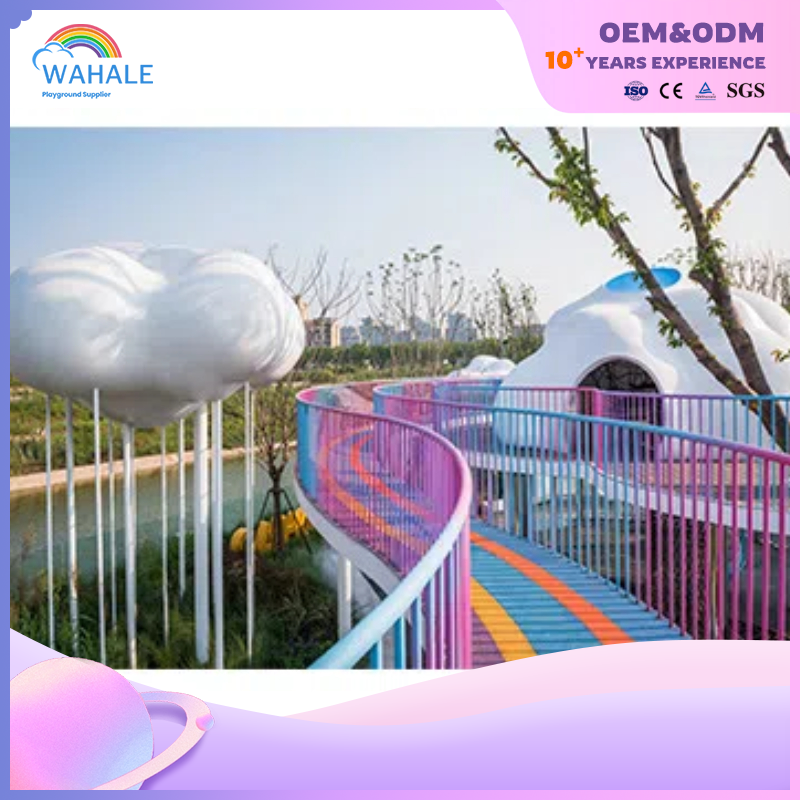 Scenic Area Outdoor White Cloud Shape Custom Playground Children's Colorful Wooden Crossing Park Facilities