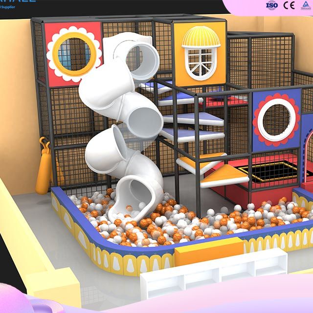 Compact Indoor Playground Starter Kit | S-Shape Spiral Slide, Trampoline & Ball Pool | Ideal for Small Business Investment