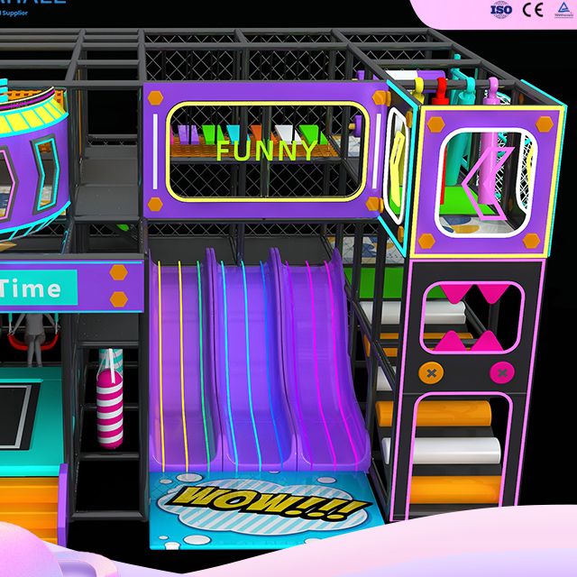 Tech-Play Sports Arena: 3-Lane Glow Slide & Multi-Level Challenge Course | Space-Efficient Investment Solution