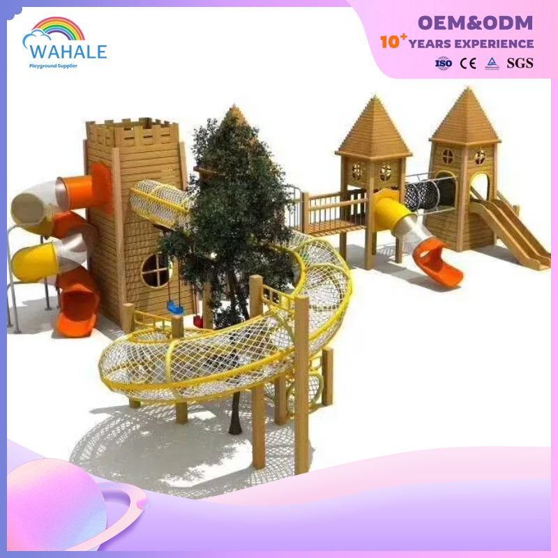 Children's Outdoor Play Equipment Customized Wooden Combined Slide Playground Equipment Customized
