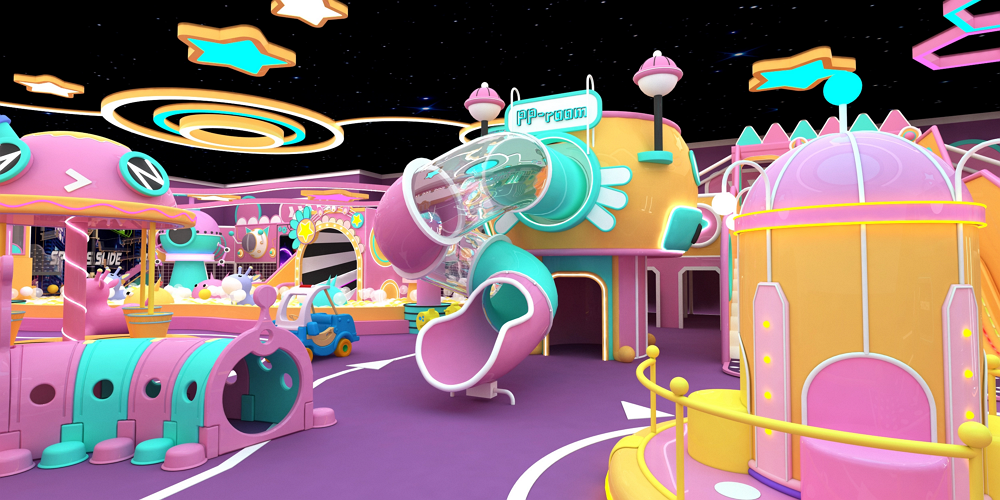 The Children's Playground Includes A Large Lighted Slide/projection Interactive Game/ocean Ball/soft Pack Modeling/maze