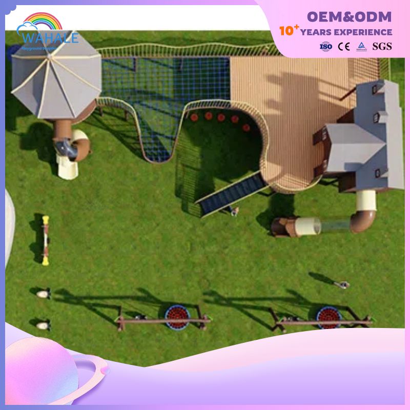 Coffee Color House Shape Children's Wooden Outdoor Playground Equipment Supplier