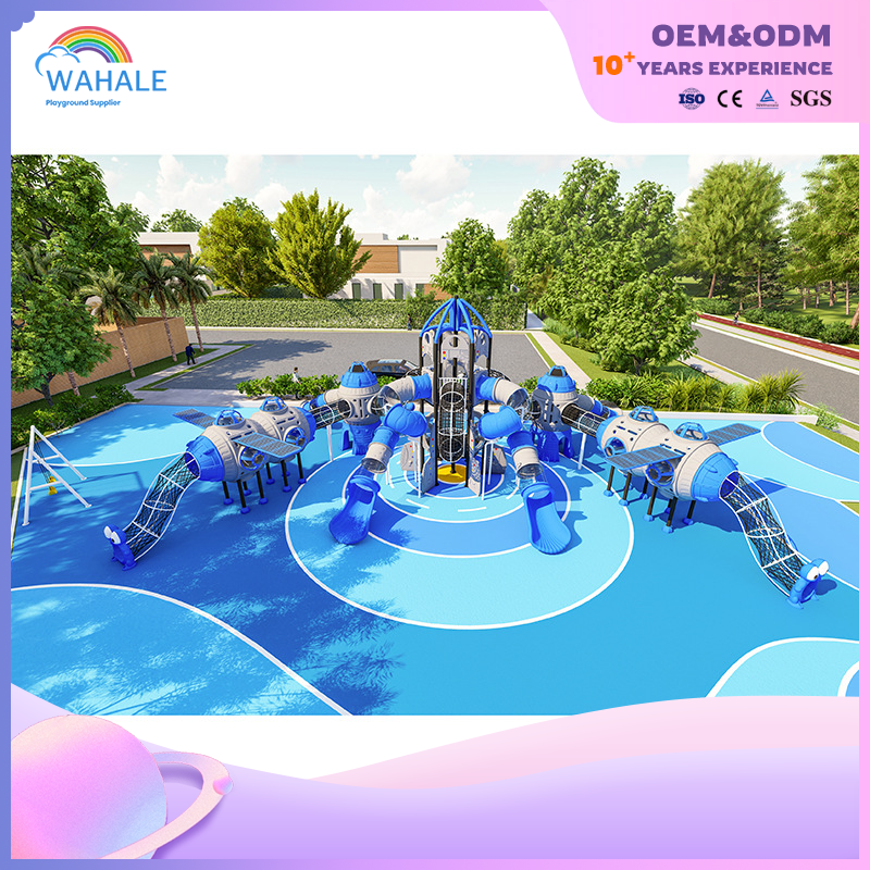 Community outdoor blue space shuttle theme customized children's slide playground equipment