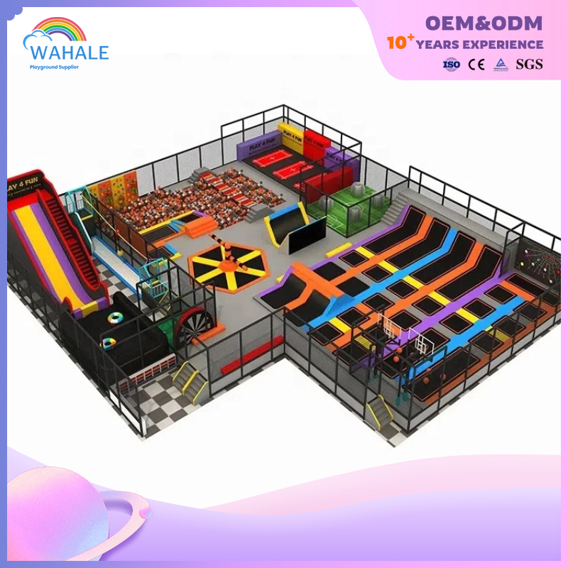 Macaron Color Indoor Suspension Bridge Trampoline Park Amusement Equipment Supplier