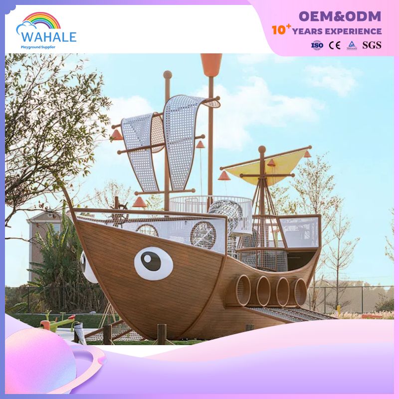 Park Outdoor Sailboat Shape Wooden Children Maze Crossing Playground Equipment Wholesale
