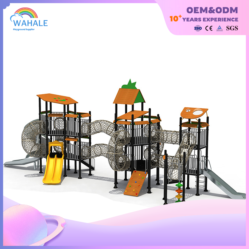 Park Outdoor Wooden House Shape Children's Climbing Slide Playground Equipment Supplier