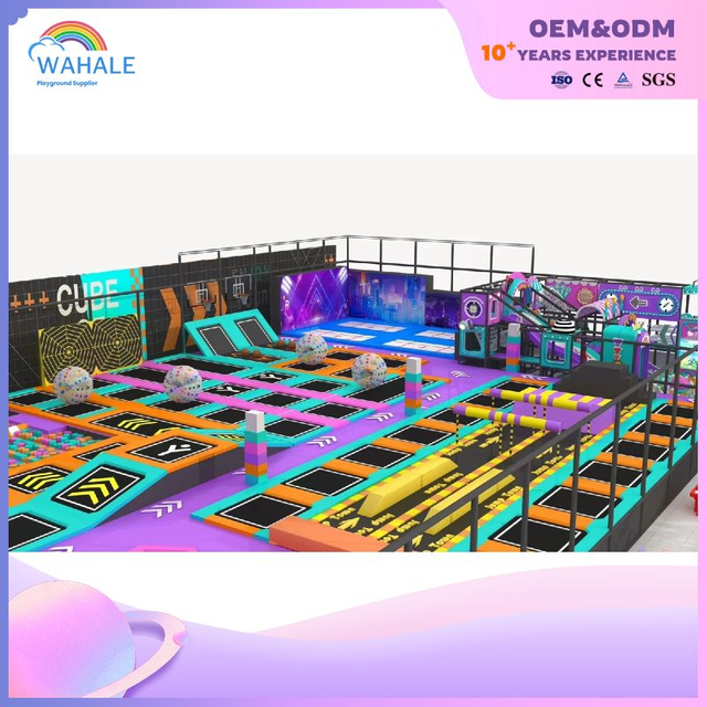 Thème de jeu vidéo bleu personnalisé des enfants d'entraînement physique du parc de trampoline de trampoline