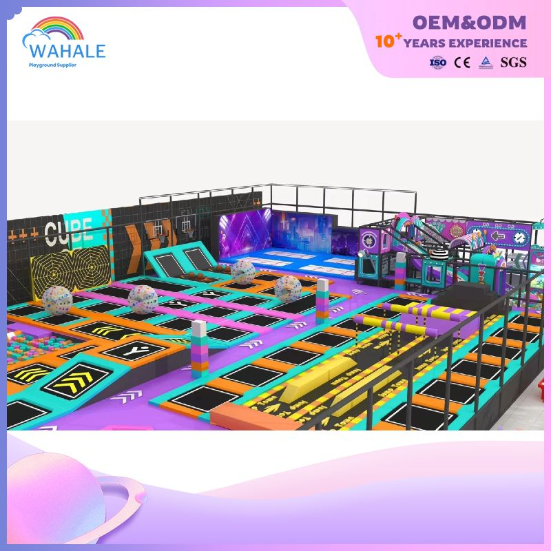 Blue Video Game Theme Customized Children's Physical Training Trampoline Park Soft Installation Gorgeous Playground Equipment