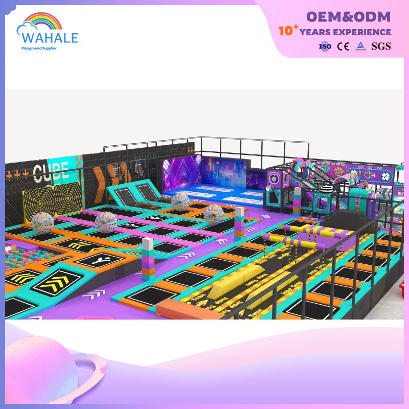 Blue Video Game Theme Customized Children's Physical Training Trampoline Park Soft Installation Gorgeous Playground Equipment