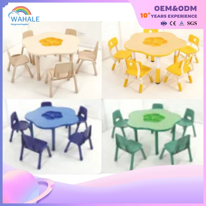 Macaron Color Indoor Special-shaped Multi-person Children's Table And Chair Equipment Customization