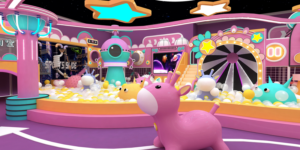 The Children's Playground Includes A Large Lighted Slide/projection Interactive Game/ocean Ball/soft Pack Modeling/maze