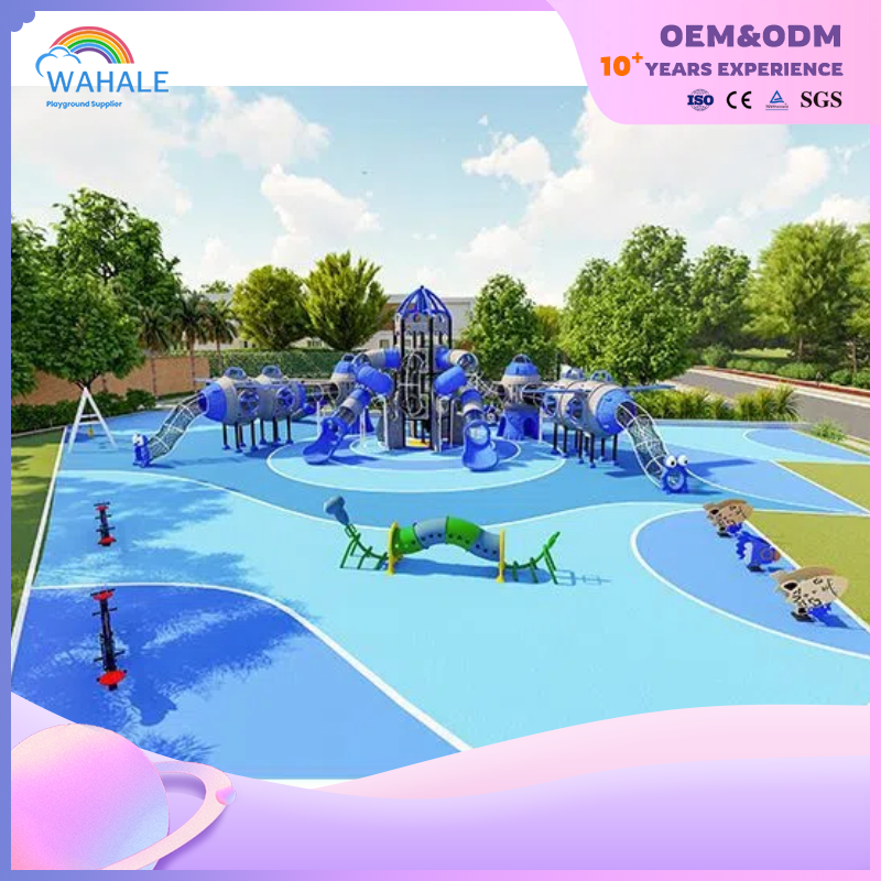 Community outdoor blue space shuttle theme customized children's slide playground equipment