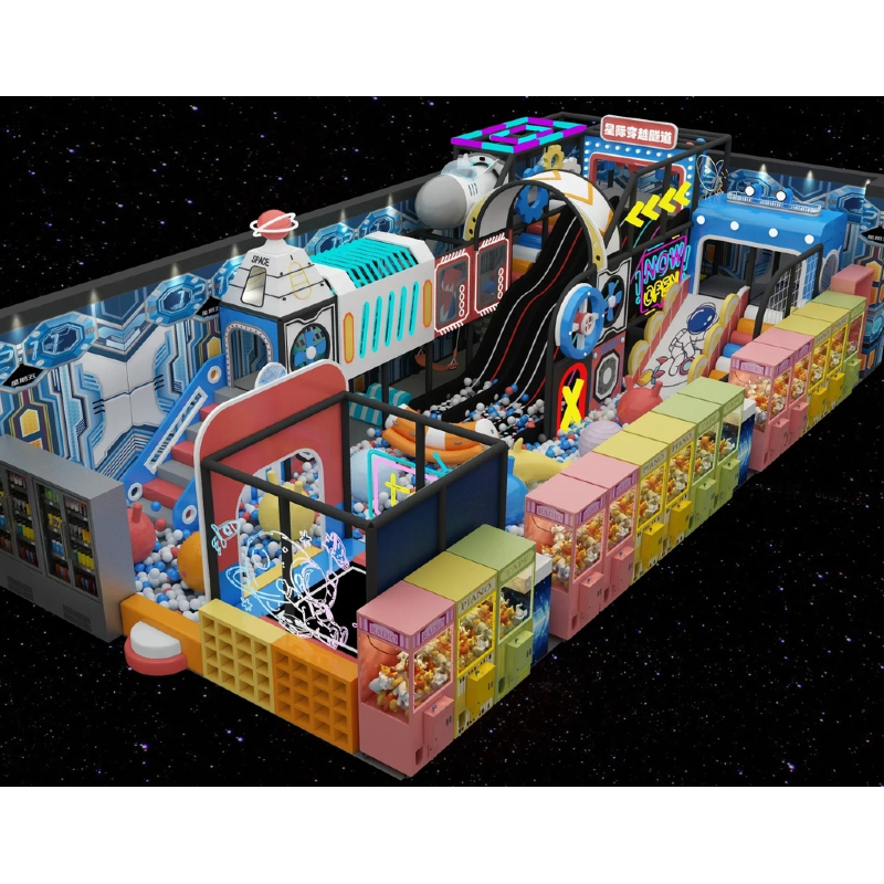 Interstellar theme customized children's playground Spaceship-themed soft outfit obstacle avoidance maze Black light wave slide ocean ball pool combination Moon pattern trampoline park supplier for children Astronaut design soft set children's slide playground Star Crossing Tunnel Playhouse facilities wholesale Microwave oven modeling children's projection game Children's indoor game machine shooting machine sale Blue indoor kitchen scene simulation equipment