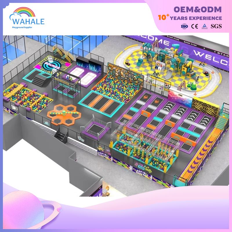 Purple Custom Children's Expansion Playground Indoor Soft Physical Training Trampoline Park Facilities