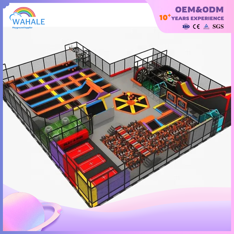 Macaron Color Indoor Suspension Bridge Trampoline Park Amusement Equipment Supplier