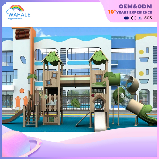 Kindergarten outdoor forest theme customized children's slide park playground equipment supplier