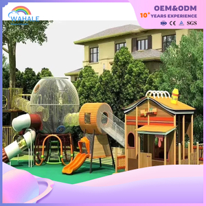 Community Outdoor Wooden House Modeling Custom Children's Slide Playground Equipment Wholesale
