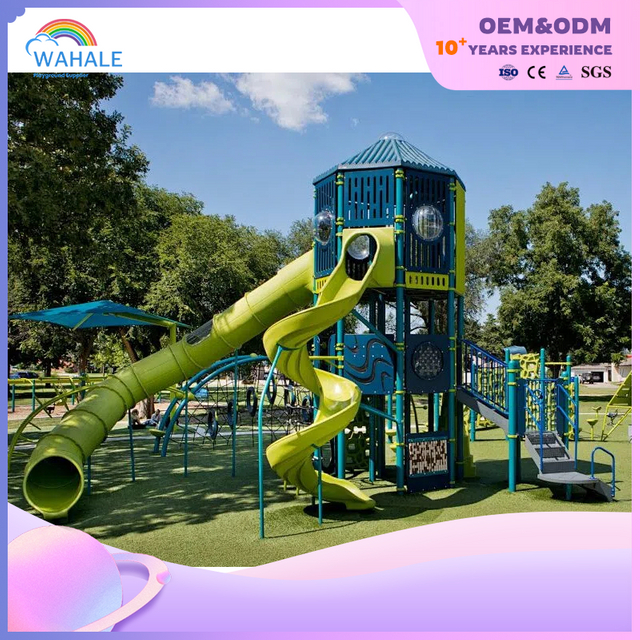 Park Outdoor Green Children Climbing Through The Playground Equipment Builder