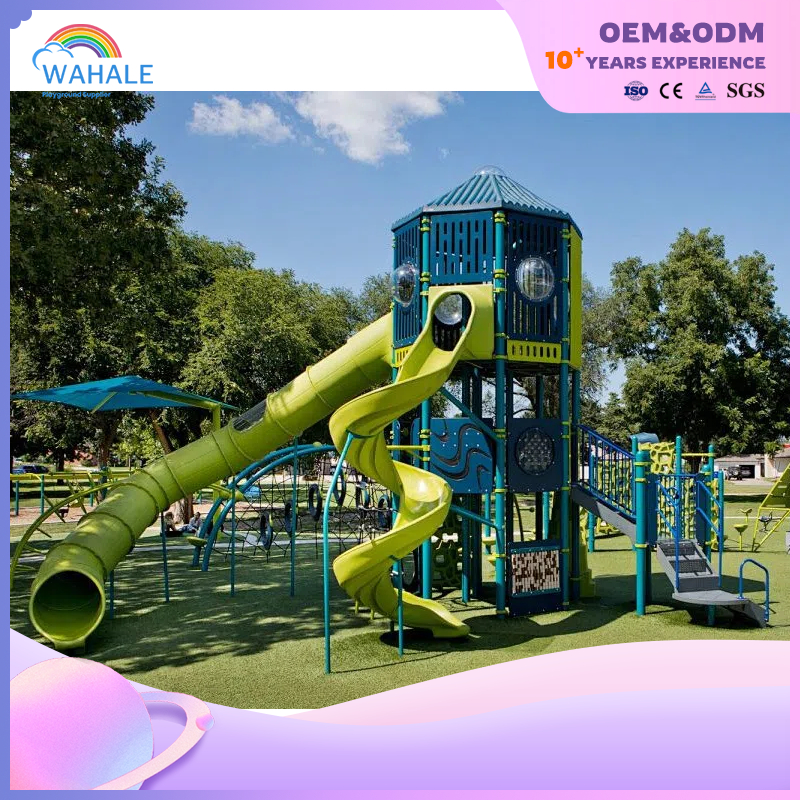 Park Outdoor Green Children Climbing Through The Playground Equipment Builder