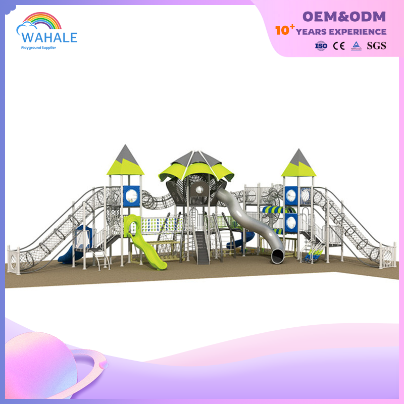 Park Outdoor Wooden House Shape Children's Climbing Slide Playground Equipment Supplier