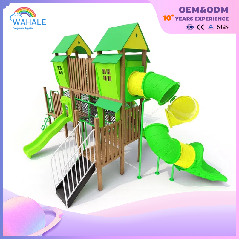 Park Outdoor Green House Theme Custom Two-story Wooden Maze Playground Equipment Dealer
