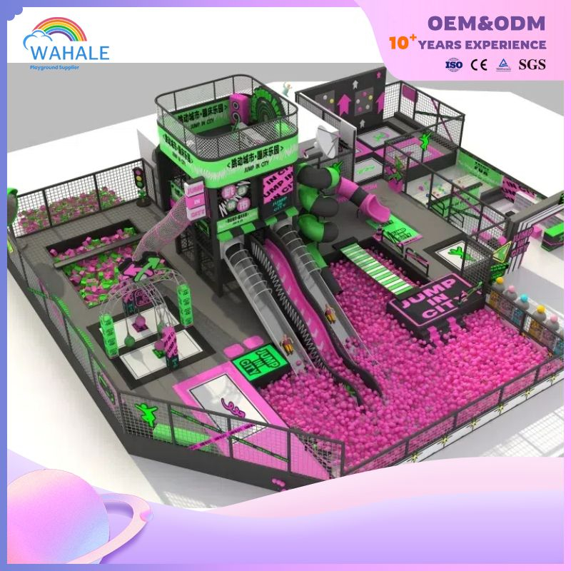 Pink Green Indoor Physical Training Trampoline Park Playground Equipment Customization